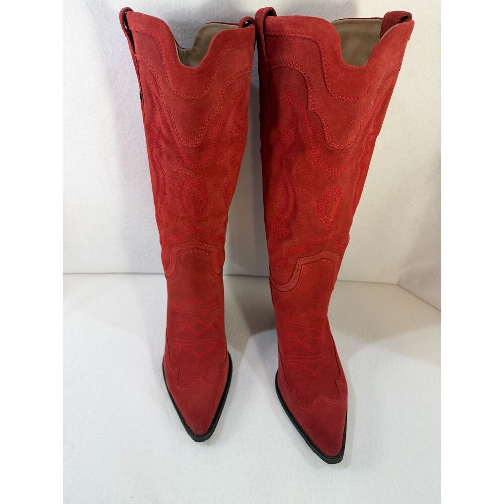 Sam Edelman James Western Boot Red Suede Size 6 Wide Calf BRAND NEW